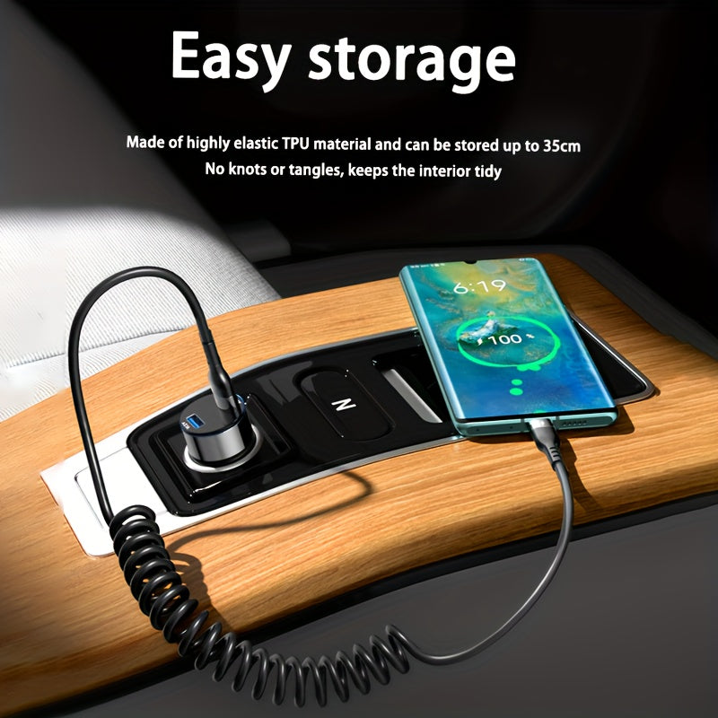 5A 66W USB To Type C Fast Charging Data Cable For Xiaomi Redmi POCO Honor Samsung OPPO VIVO Mobile Phone Charger Accessories Car USB Charge Cable Spring Telescopic USB C Cord Max Stretch 39.37inch/59.06inch