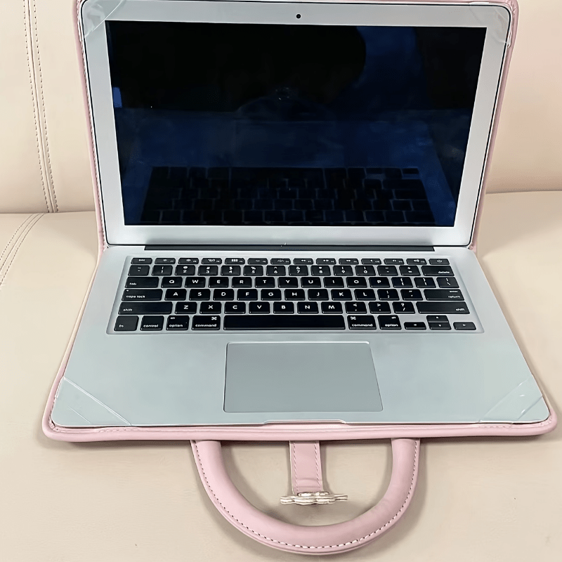 1pc Personalized Pink PU Leather Laptop Bag with Custom Name/Initials, Magnetic Flap Closure, Lightweight Briefcase - Soft Pink PU Leather Computer Case Compatible with MacBook Air/Pro, iPad, for Women & Men, Office, School,