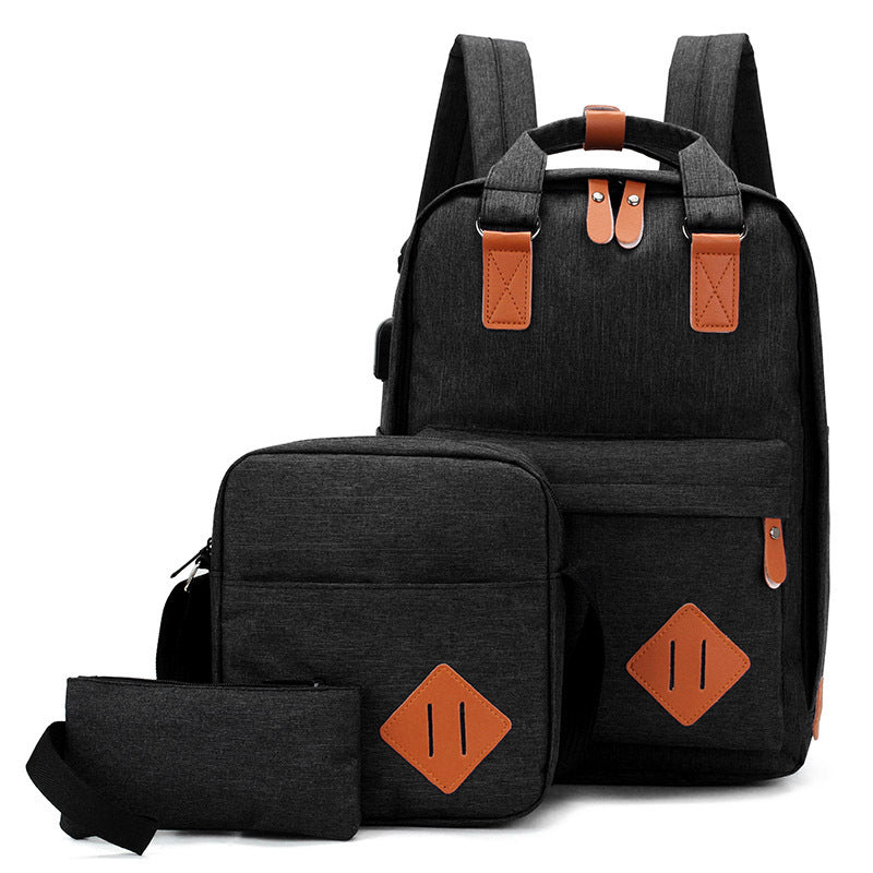 3-Pcs Business Travel Computer Bag, Fashionable Casual Multi-functional Large Capacity Shoulder Bag with USB Charging Port, Daily Commuting Simple Single Shoulder Crossbody Bag, Portable Travel Handbag/ Makeup Bag/ Headphone