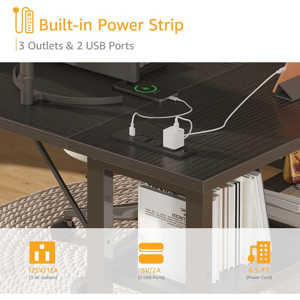 Lufeiya Black Gaming Computer Desk L Shaped With Power Outlet Shelves, 40 Inch Small Furniture Corner Desk For Small Space Home Office Tools Study Table Vanity