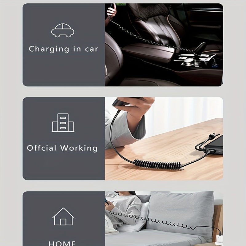 5A 66W USB To Type C Fast Charging Data Cable For Xiaomi Redmi POCO Honor Samsung OPPO VIVO Mobile Phone Charger Accessories Car USB Charge Cable Spring Telescopic USB C Cord Max Stretch 39.37inch/59.06inch
