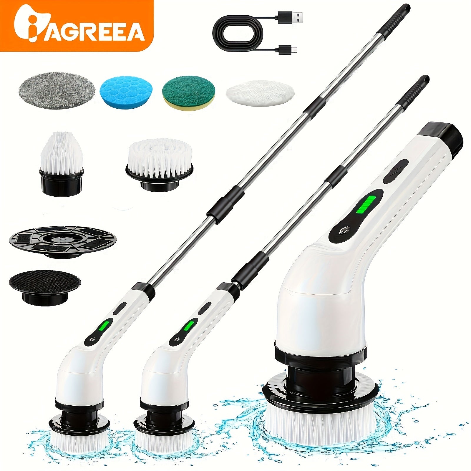[Cordless Rotating Cleaner] Cordless Electric Rotating Cleaner - 8 Interchangeable Brush Heads, Adjustable Extended Handle, Two Cleaning Speeds - For 360-Degree Wireless Cleaning of Bathrooms, Bathtubs, Showers, Car Windows,