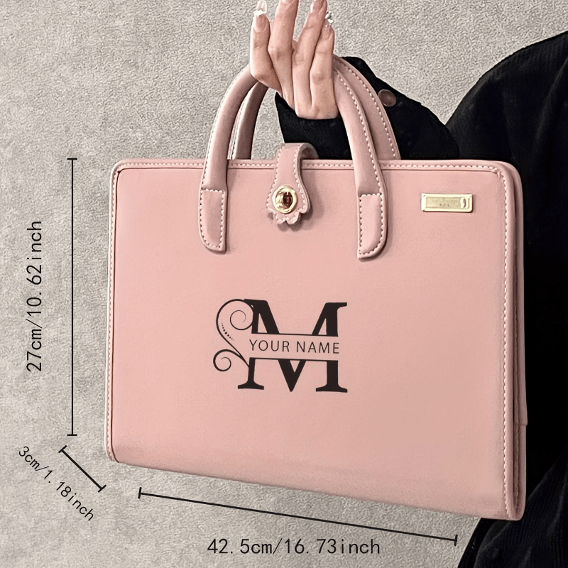 1pc Personalized Pink PU Leather Laptop Bag with Custom Name/Initials, Magnetic Flap Closure, Lightweight Briefcase - Soft Pink PU Leather Computer Case Compatible with MacBook Air/Pro, iPad, for Women & Men, Office, School,