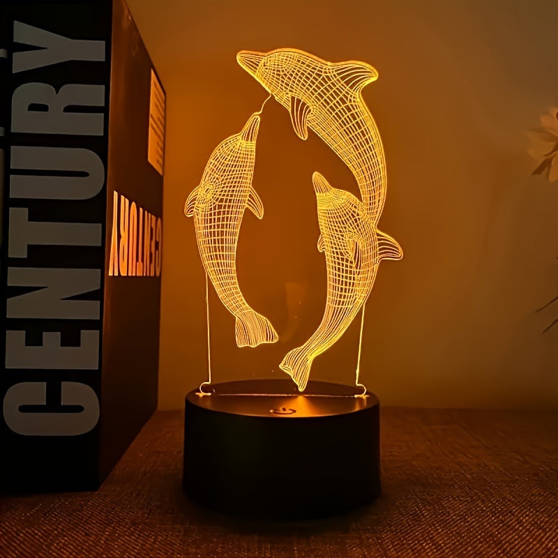 3D Night Light, Three Dolphins Black Base Colorful Changing Touch Switch USB Interface, USB Lighting Fixtures, Computer Accessories And Peripherals