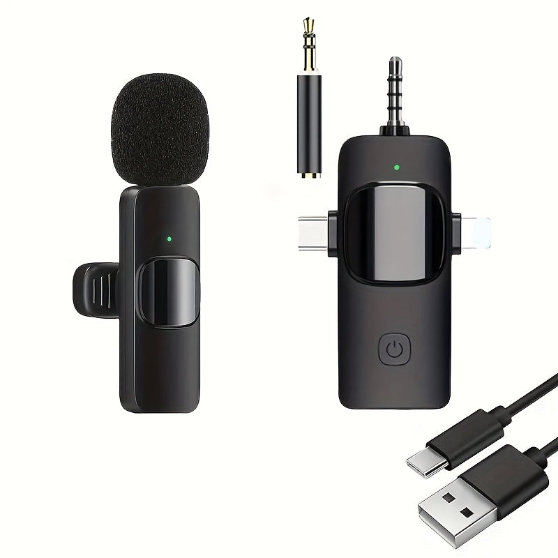 3-in-1 Receiver Wireless Lavalier Microphone Clear Radio Mini Mic For iPhone - Android Phone/Camera/Computer/Laptop, Dual Lapel Mic with USB-C/3.5mm Plug for Video Recording, Vlog, Livestream, Podcast, Online Teaching Meeting
