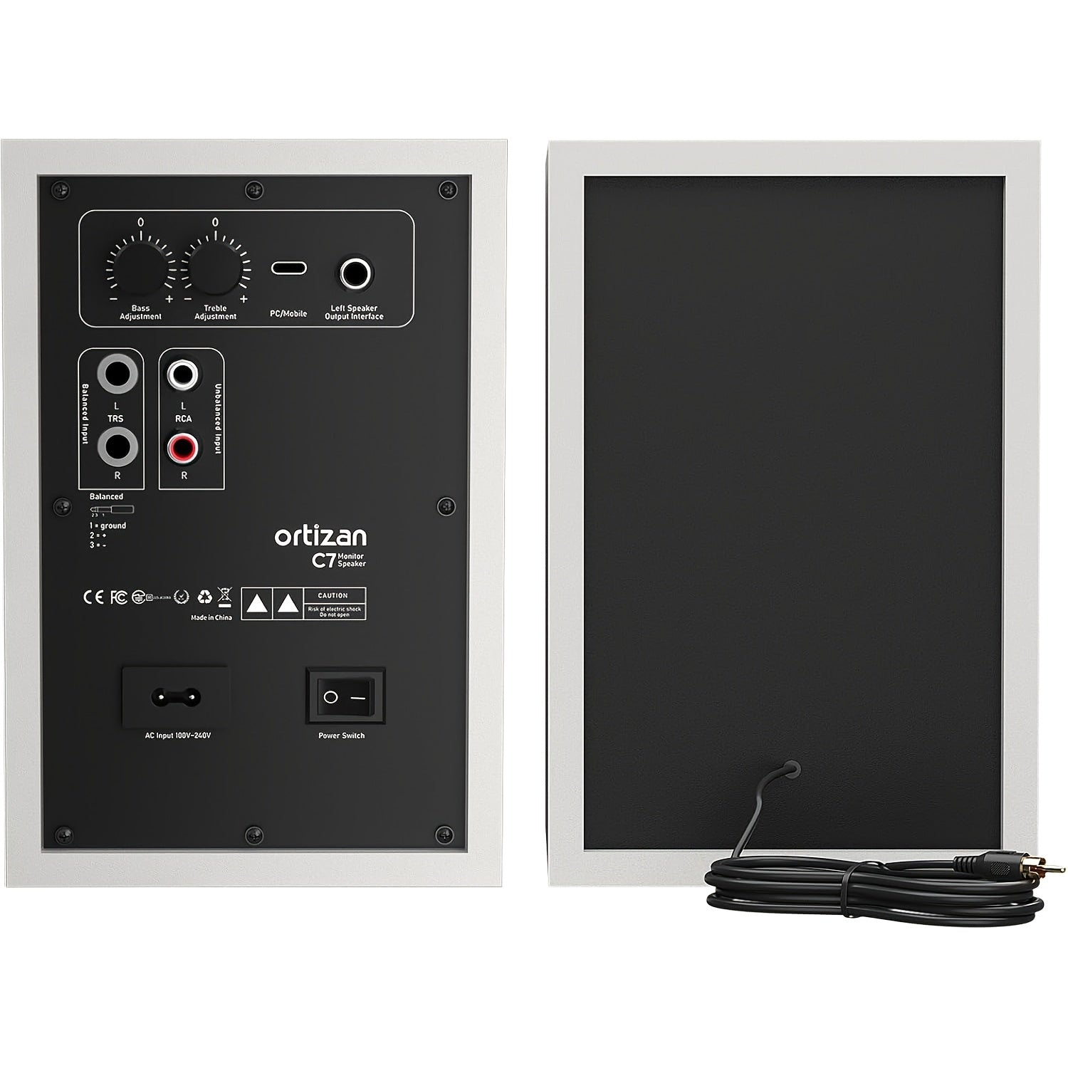 Ortizan C7 Dual-mode Wireless Computer Monitor Game Bookshelf Speaker, Wireless 5.3, 2.0 Recording Studio Monitor, Active Monitoring Speaker for Near-field Music Production. Pair, White/Black, ORTIZAN