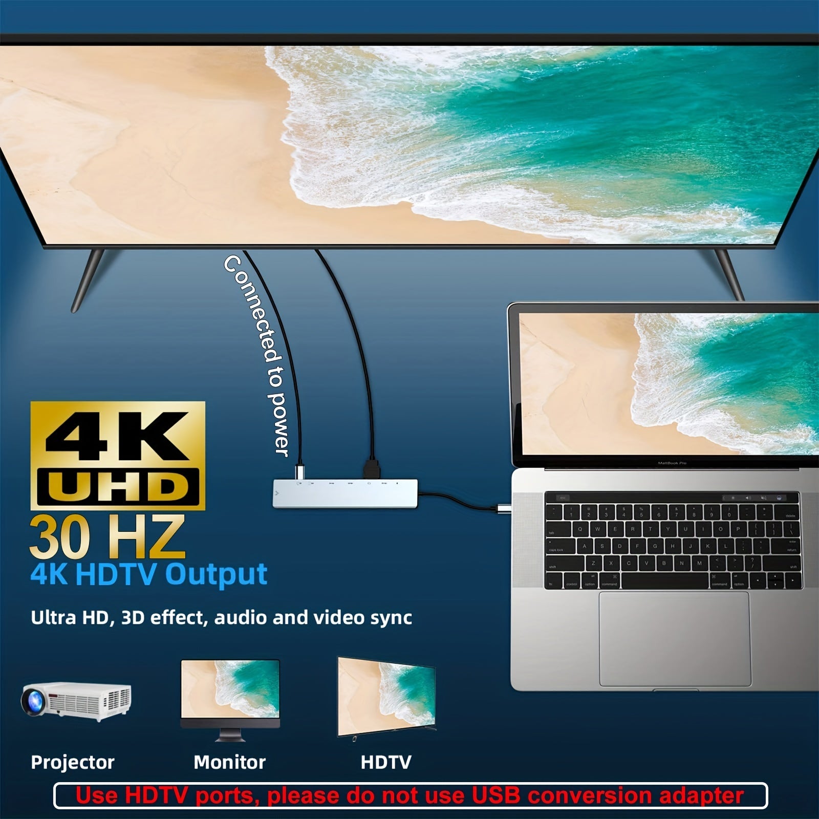 8-in-1 USB-C Hub with 4K HDTV Output, 100W Power Delivery, Ethernet, and Card Reader for MacBook Pro/Air and Type-C Devices