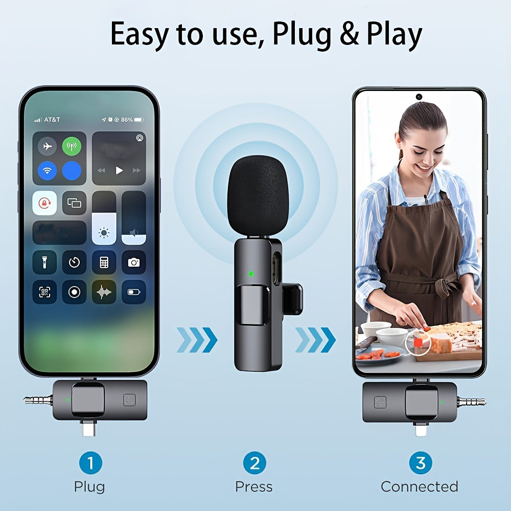 3-in-1 Receiver Wireless Lavalier Microphone Clear Radio Mini Mic For iPhone - Android Phone/Camera/Computer/Laptop, Dual Lapel Mic with USB-C/3.5mm Plug for Video Recording, Vlog, Livestream, Podcast, Online Teaching Meeting