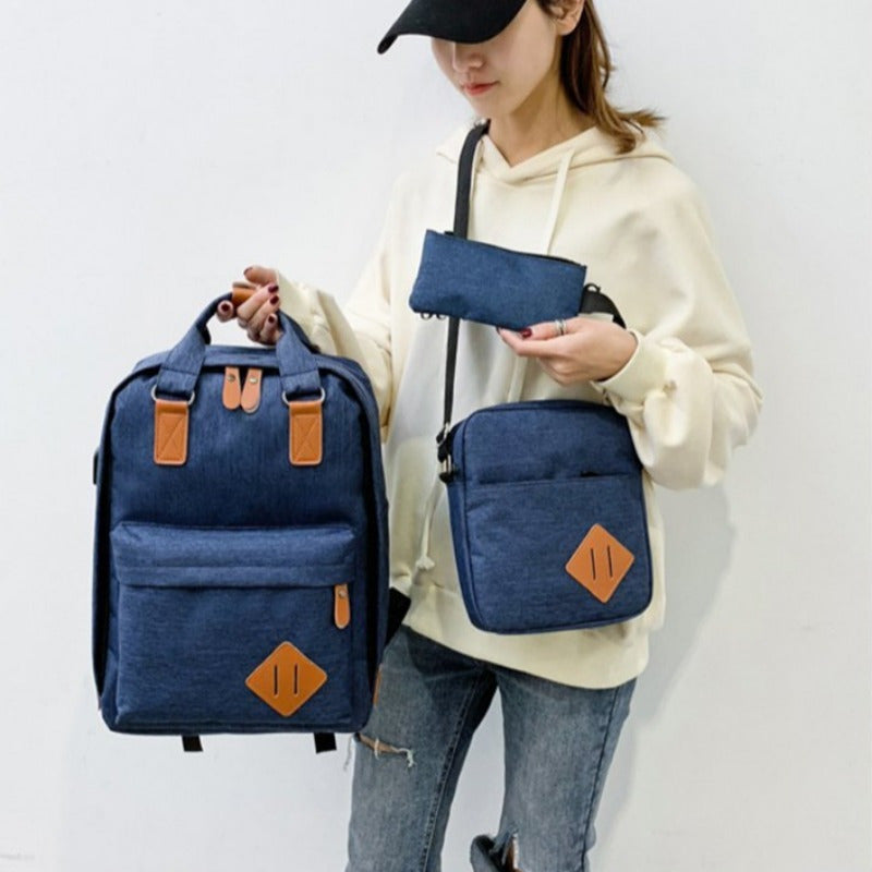 3-Pcs Business Travel Computer Bag, Fashionable Casual Multi-functional Large Capacity Shoulder Bag with USB Charging Port, Daily Commuting Simple Single Shoulder Crossbody Bag, Portable Travel Handbag/ Makeup Bag/ Headphone