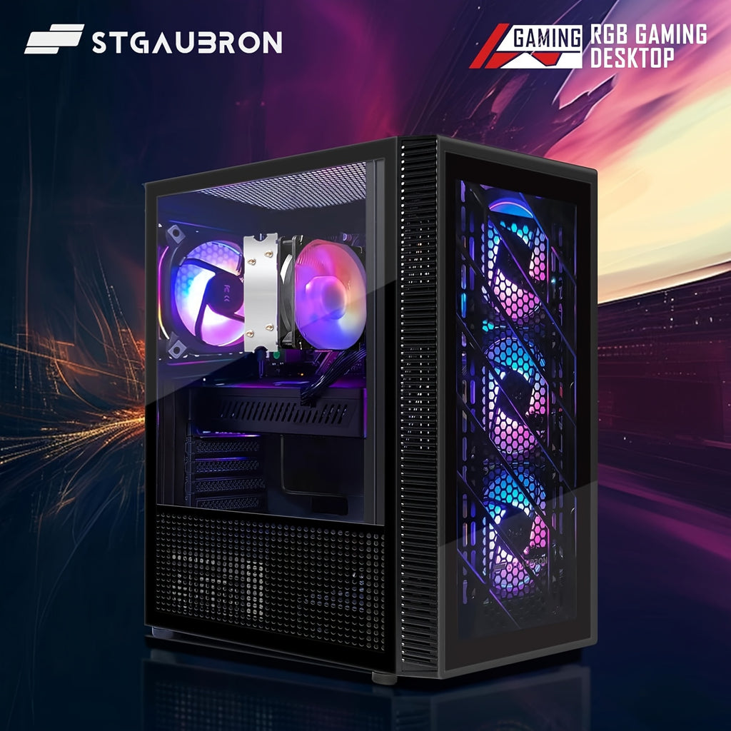 STGAubron Gaming PC Computer Desktop, AMD Ryzen 5 5500 Up To 4.2GHz, Radeon RX 580 8G, 16GB DDR4 RAM, 512GB SSD, WiFi 6 5G Supported, RGB Fan X4, Windows 11 Home
