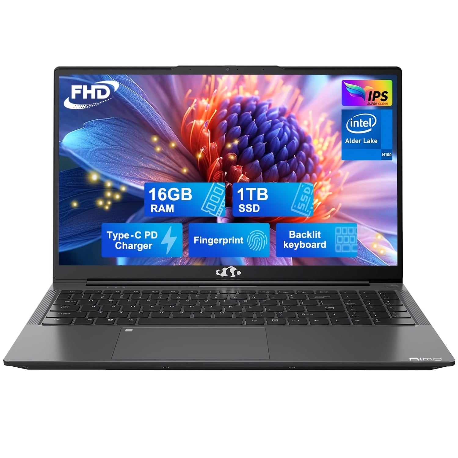 15.6 IPS FHD Laptop, 16GB RAM 1TB SSD Intel Pentium Quad Core N100, Backlit Keyboard Fingerprint (Beat to I3-1115G4 Up to 3.4GHz) Computer for Student-Home WiFi 6 BT5.2