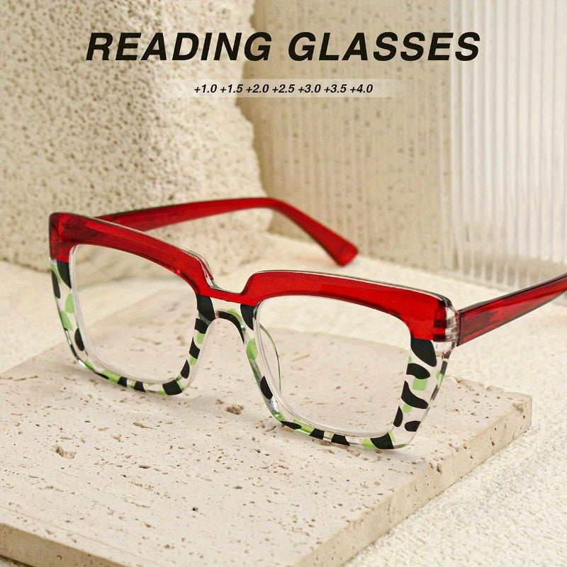 1-Pair Women's Retro Reading Glasses with +1.0 to +4.0 Magnification - Non-Prescription Lens Power, Spring Hinges & Multi-Focal PC Frame - Red/Black/Tortoise/White/Gray/Black & Clear/ - Presbyopia Correction Glasses for Books