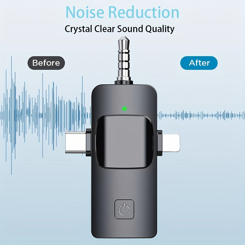 3-in-1 Receiver Wireless Lavalier Microphone Clear Radio Mini Mic For iPhone - Android Phone/Camera/Computer/Laptop, Dual Lapel Mic with USB-C/3.5mm Plug for Video Recording, Vlog, Livestream, Podcast, Online Teaching Meeting