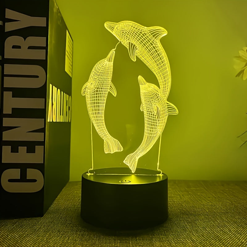 3D Night Light, Three Dolphins Black Base Colorful Changing Touch Switch USB Interface, USB Lighting Fixtures, Computer Accessories And Peripherals