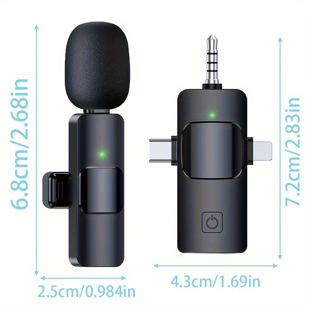 3-in-1 Receiver Wireless Lavalier Microphone Clear Radio Mini Mic For iPhone - Android Phone/Camera/Computer/Laptop, Dual Lapel Mic with USB-C/3.5mm Plug for Video Recording, Vlog, Livestream, Podcast, Online Teaching Meeting