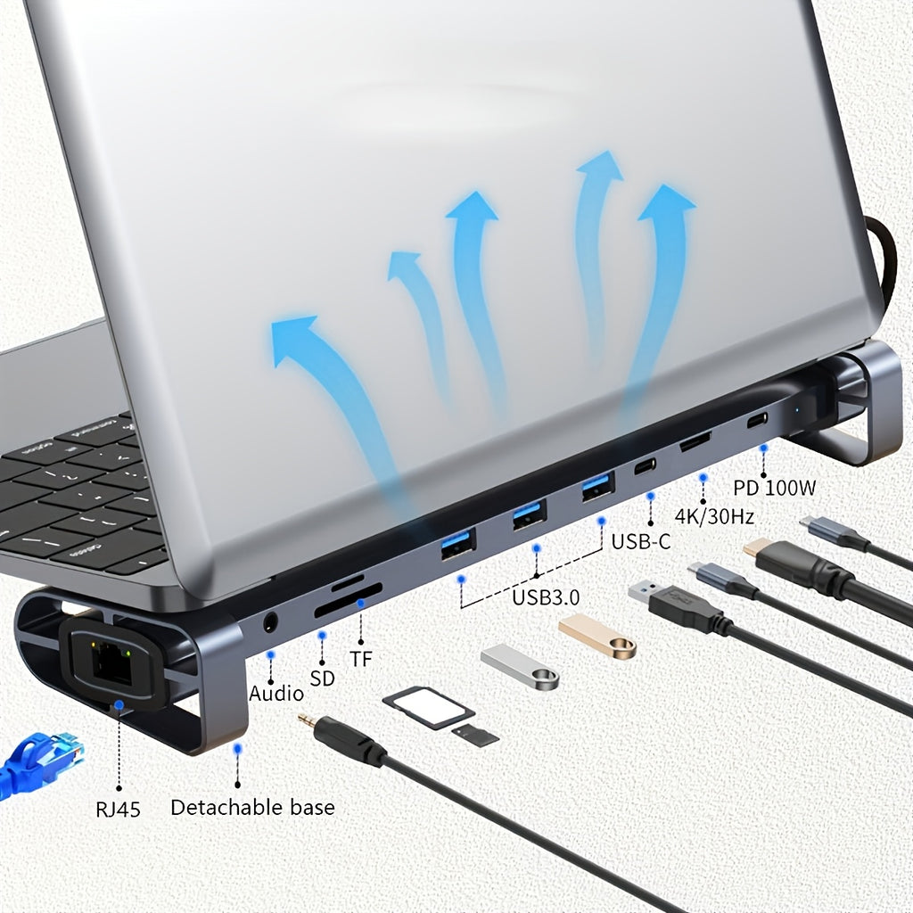 Wowssyo USB C Docking Station, 10in 1 Triple Display USB C Hub with 4KHDTV+PD 100W+RJ45 Ethernet+SD/TF +Audio+ USB 3.0, for MacBook & Windows