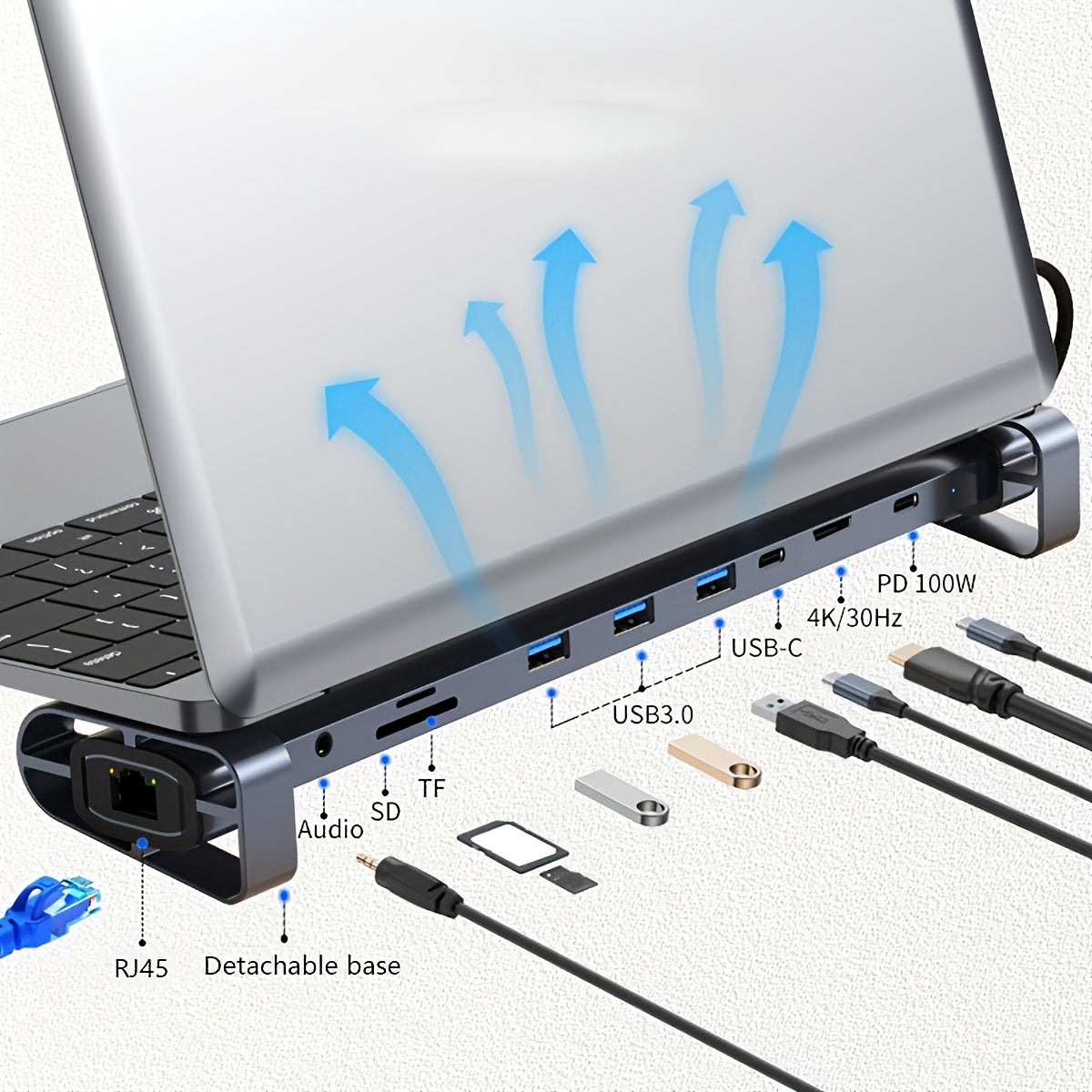 Wowssyo USB C Docking Station, 10in 1 Triple Display USB C Hub with 4KHDTV+PD 100W+RJ45 Ethernet+SD/TF +Audio+ USB 3.0, for MacBook & Windows