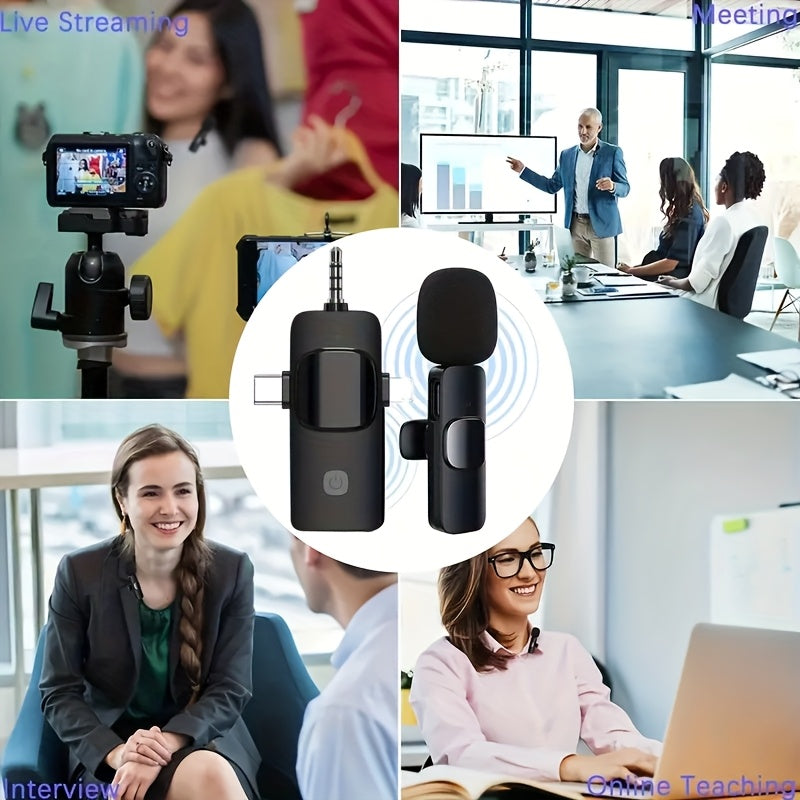 3-in-1 Receiver Wireless Lavalier Microphone Clear Radio Mini Mic For iPhone - Android Phone/Camera/Computer/Laptop, Dual Lapel Mic with USB-C/3.5mm Plug for Video Recording, Vlog, Livestream, Podcast, Online Teaching Meeting