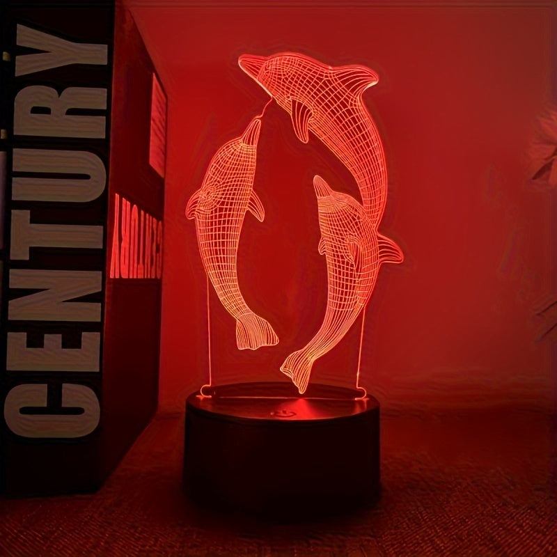 3D Night Light, Three Dolphins Black Base Colorful Changing Touch Switch USB Interface, USB Lighting Fixtures, Computer Accessories And Peripherals