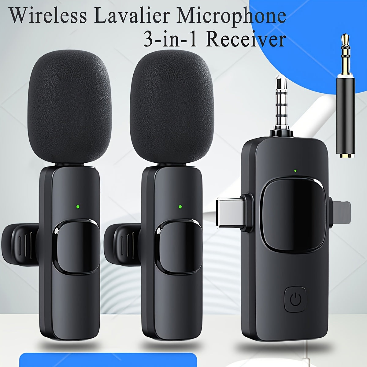 3-in-1 Receiver Wireless Lavalier Microphone Clear Radio Mini Mic For iPhone - Android Phone/Camera/Computer/Laptop, Dual Lapel Mic with USB-C/3.5mm Plug for Video Recording, Vlog, Livestream, Podcast, Online Teaching Meeting