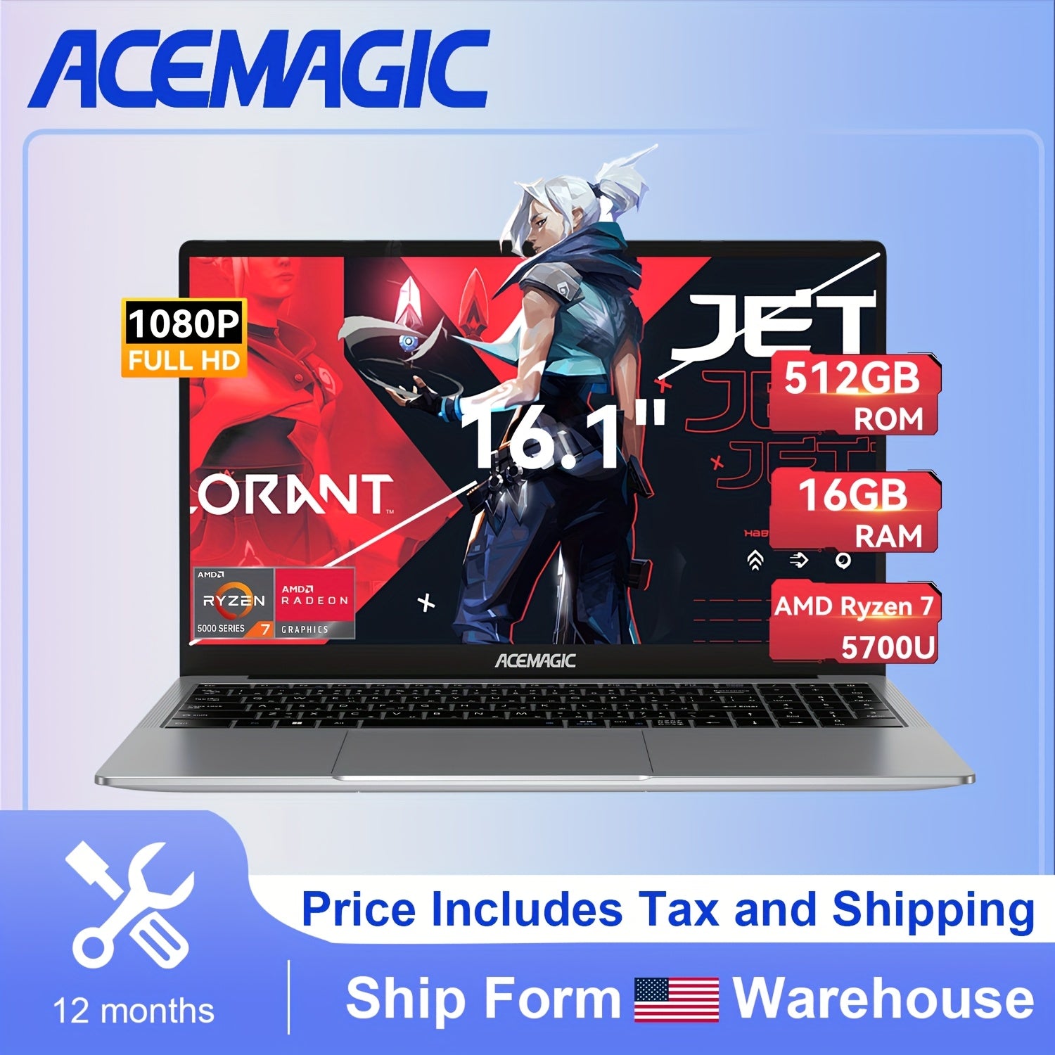 ACEMAGIC 2025 Laptop 16.1-inch FHD Display Laptop with AMD Ryzen 7 5700U Processor(8C/16T) 16GB RAM 512GB ROM Laptop Computer Support WiFi 6