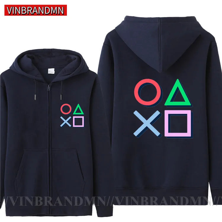 PS5 Play Station Controller Sign PS2 PS3 Game Hoodies Men Fashion Men's Fleece Zipper Jackets Cardigans Hooded Sweatshirts Coats