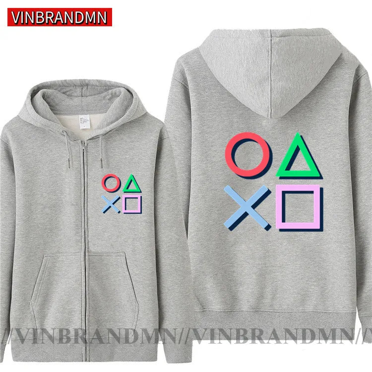 PS5 Play Station Controller Sign PS2 PS3 Game Hoodies Men Fashion Men's Fleece Zipper Jackets Cardigans Hooded Sweatshirts Coats