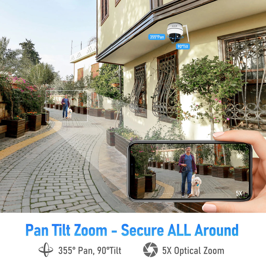 JideTech 5MP Wireless PTZ Security Network Camera Built-in SD Card Slot(Max Support 256GB) Human Detection Auto Tracking Feature