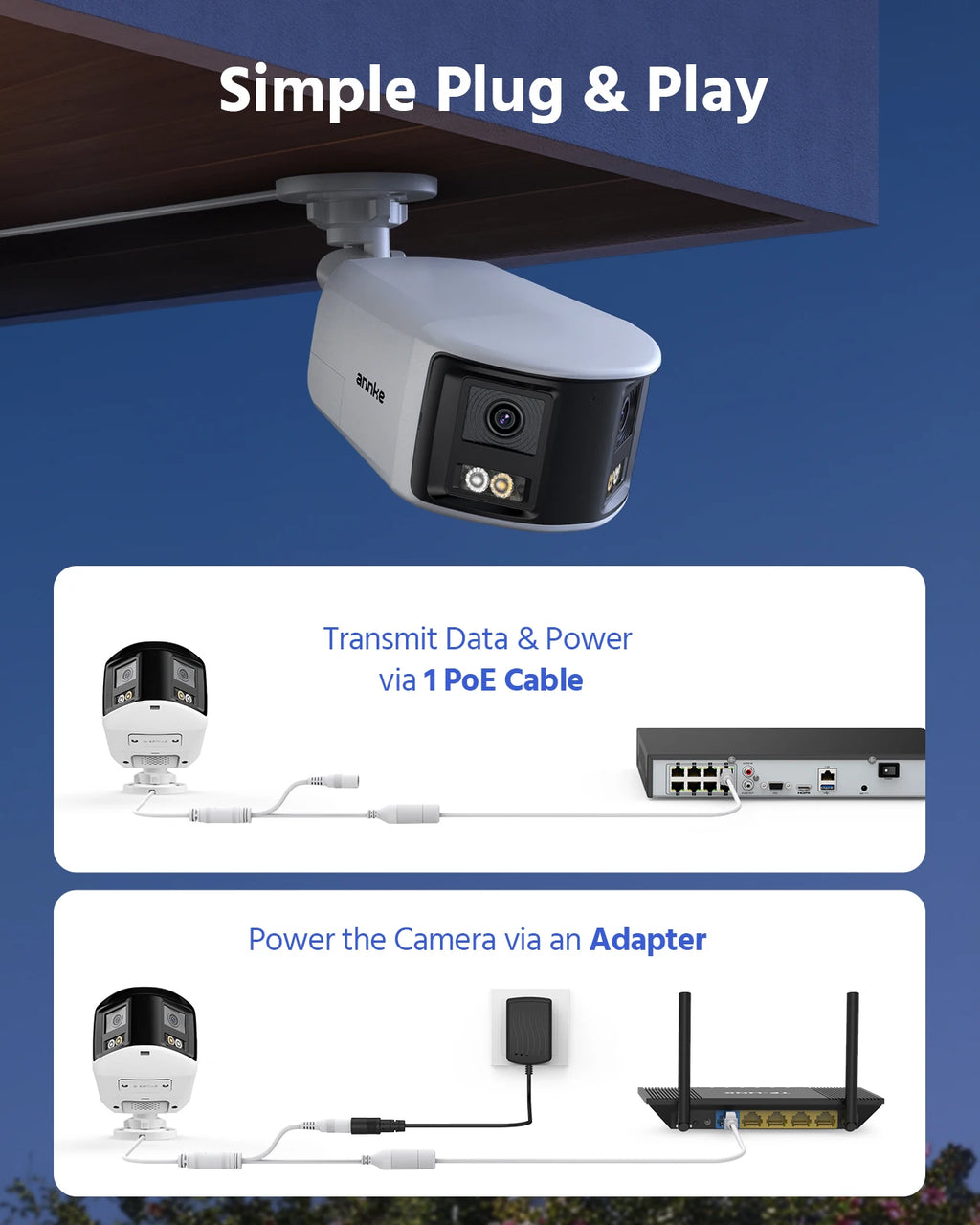 ANNKE 4K 8MP 180° Panoramic Surveillance PoE IP Network Camera Smart Dual LIght Smart Dual Light Two Way Audio CCTV Camera