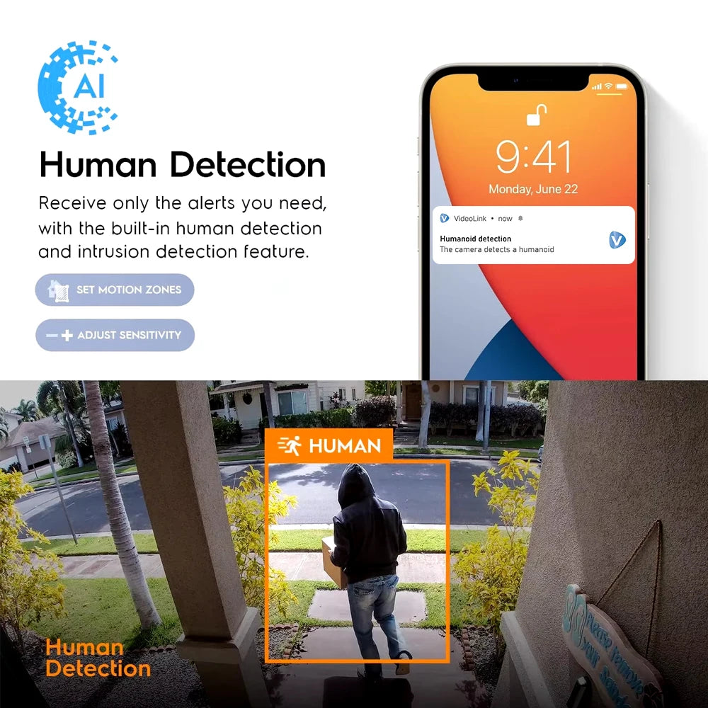 JideTech 8MP Indoor/Outdoor Security Camera 4K IP Network Bullet HD Securirty SD Card Storage Humanoid Detection