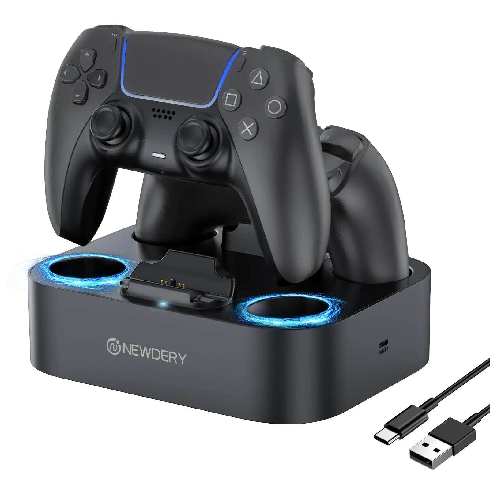 PS5 Controller Charger Station for PlayStation 5 & DualSense Edge Controller Fast Charging Dock Stand With Cable,White&Black