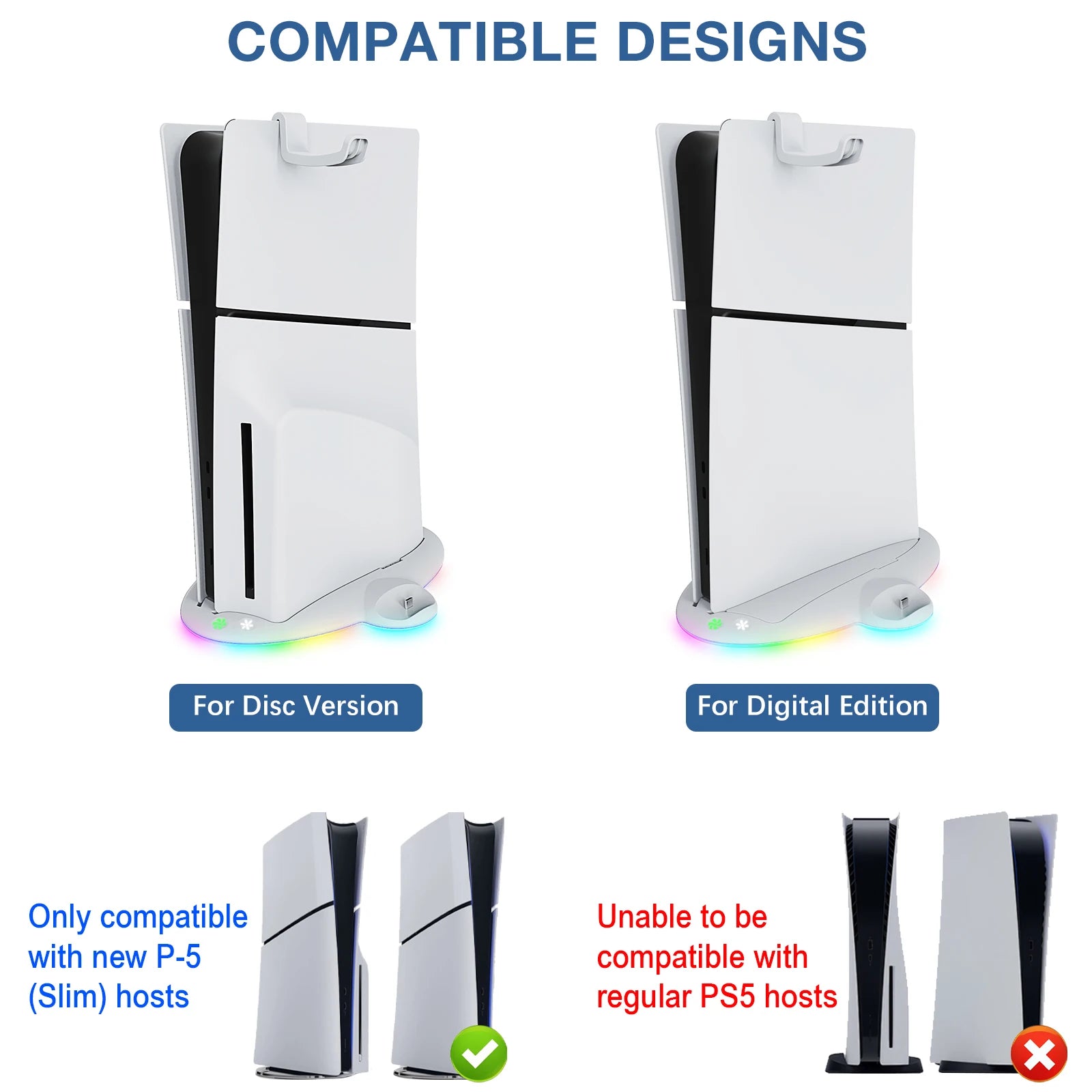 Multi-functional PS5 slim elite, digital version console cooling charging dock, supports charging 2 P5 controllers, three-speed