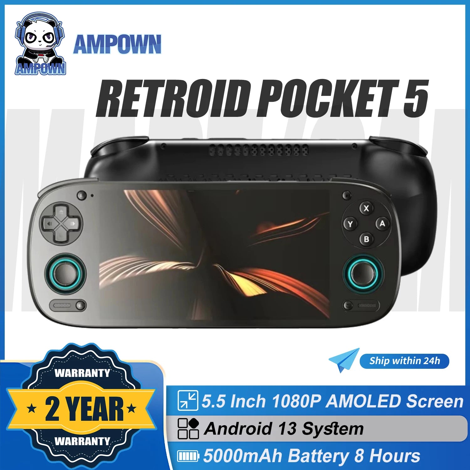 AMPOWN Retroid Pocket 5 RP5 Handheld Game Players 5.5'' AMOLED 1080P Screen Android 13 Portable Retro Video Game Player SD865