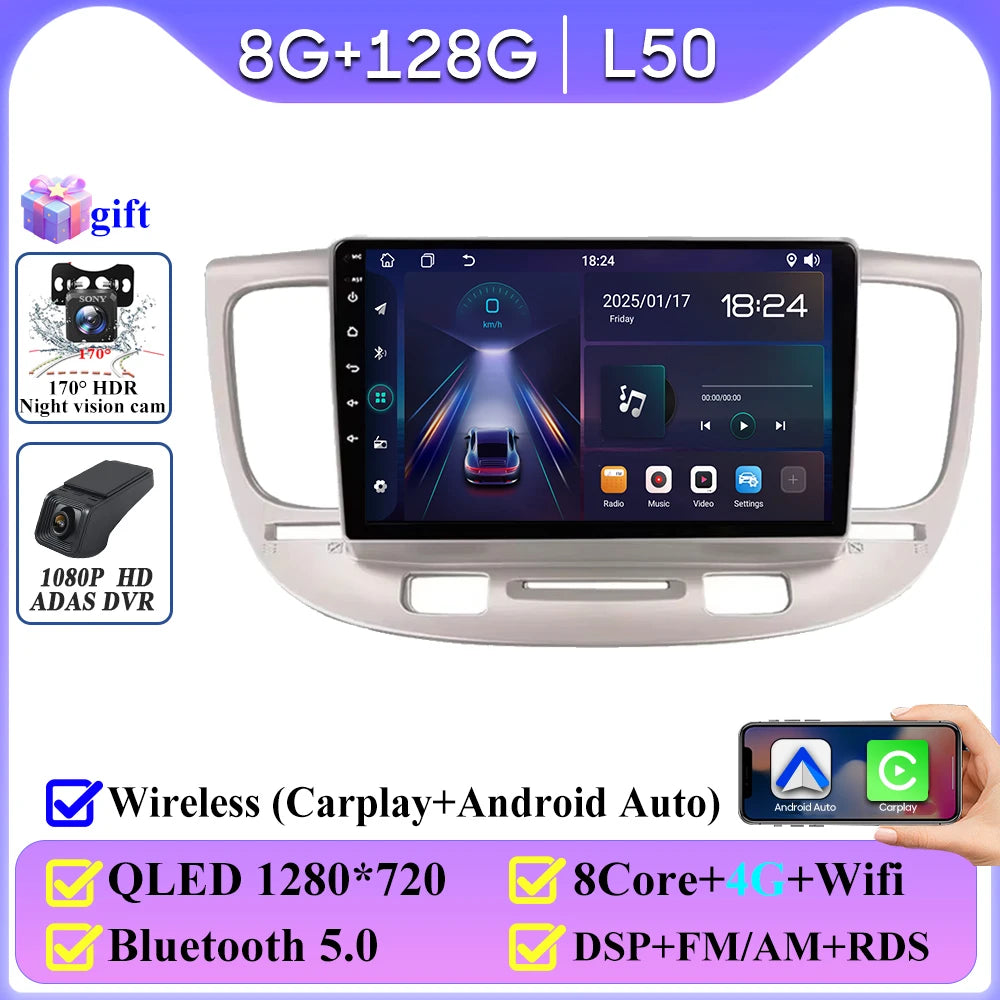 Android Auto For Kia RIO 2 2005 - 2011 Car Radio Carplay 4G Wifi No 2din Video Stereo Multimedia Player GPS Navigation 2k BT DVD