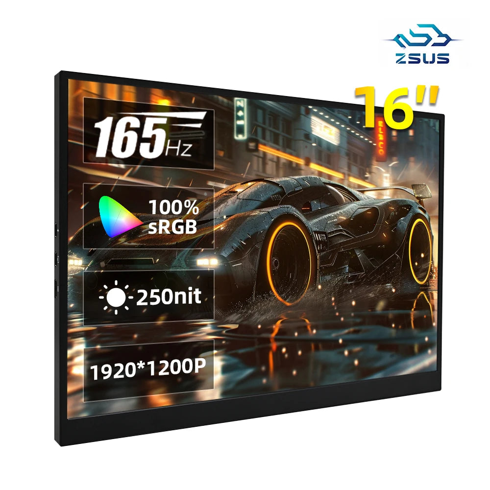 ZSUS  16" Portable Monitor 100%sRGB 1200P IPS 165hz  Gaming Computer Display for Steam Deck Laptop Switch PS4 PS5 Xbox