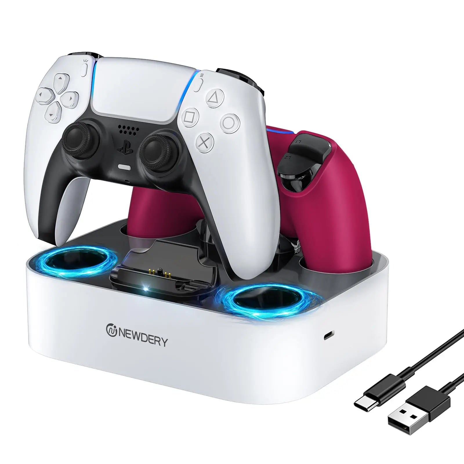 PS5 Controller Charger Station for PlayStation 5 & DualSense Edge Controller Fast Charging Dock Stand With Cable,White&Black