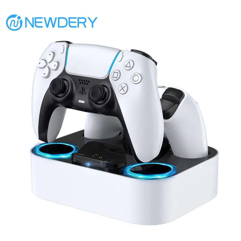 PS5 Controller Charger Station for PlayStation 5 & DualSense Edge Controller Fast Charging Dock Stand With Cable,White&Black