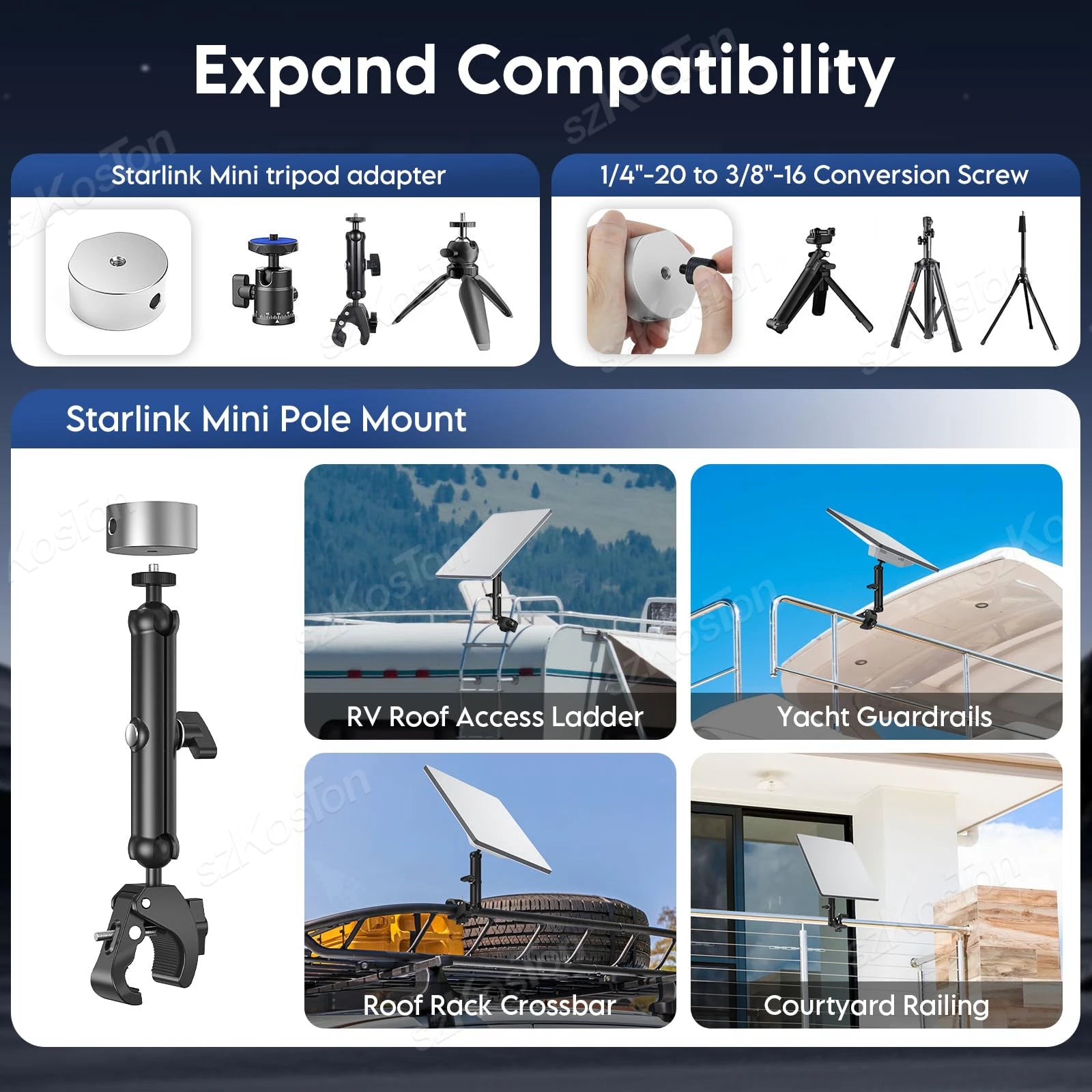 [2025 New] Clamp Holder for Starlink Mini(SPX-04176000-501) Adjustable Fixture Stand with Adapter for Starlink Mini Accessories