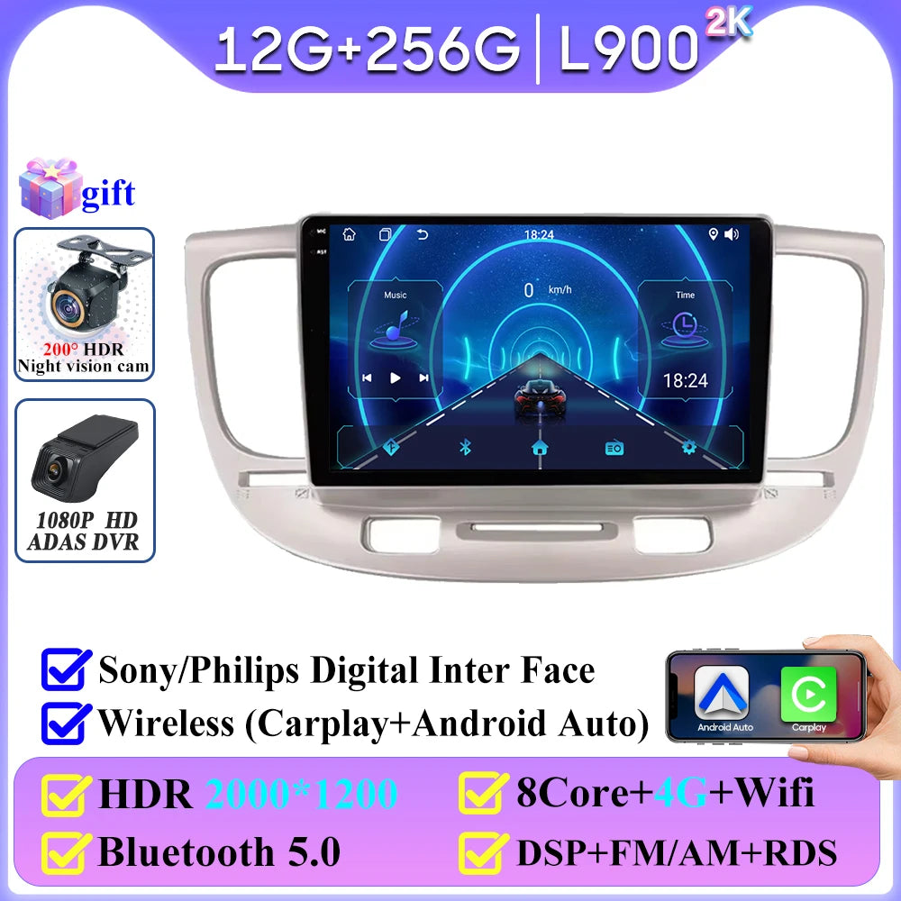 Android Auto For Kia RIO 2 2005 - 2011 Car Radio Carplay 4G Wifi No 2din Video Stereo Multimedia Player GPS Navigation 2k BT DVD