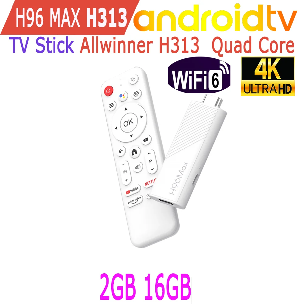 H96 Max H313 Android TV Stick Allwinner Quad Core 4K HDR Wifi6 Voice Assistant 2GB 16GB Game Media Player Smart TV Box