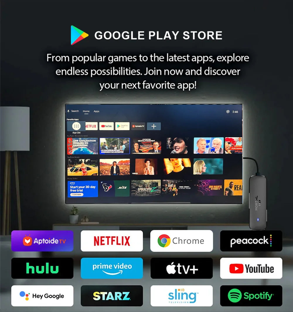 Mortal Q8 Allwinner H313 Quad-core CortexA53 Android14 Support 8K Decoding Bluetooth Voice Remote Control Smart Android TV Stick