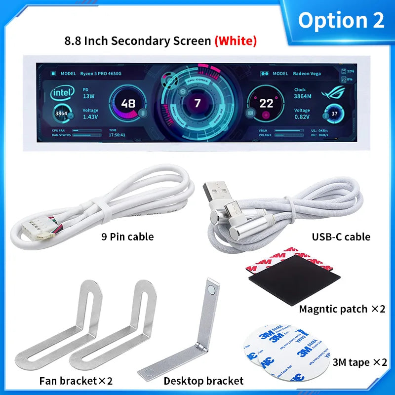 8.8 Inch IPS Type C Secondary Screen USB-C Interface Computer Monitoring CPU GPU RAM Dislpay Smart Screen No Need AIDA64