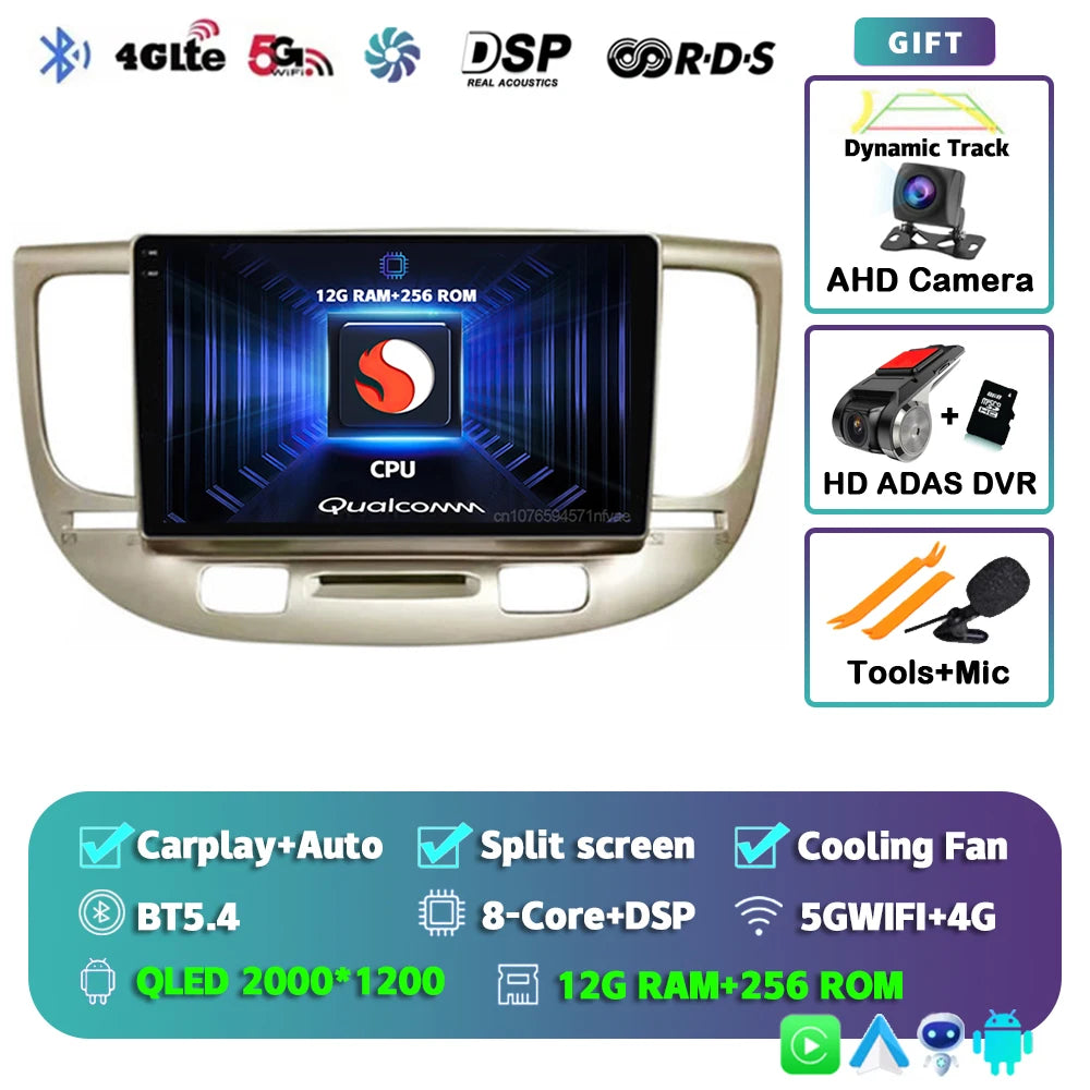 Android 15 Carplay Auto 2K Screen Multimedia Player For Kia RIO 2 RIO2 2005 - 2011 Car Radio Autoradio GPS Stereo 2Din Qualcomm