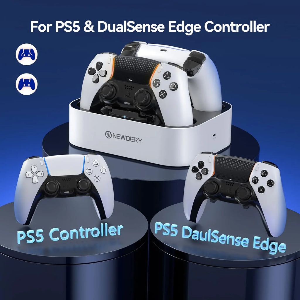 PS5 Controller Charger Station for PlayStation 5 & DualSense Edge Controller Fast Charging Dock Stand With Cable,White&Black