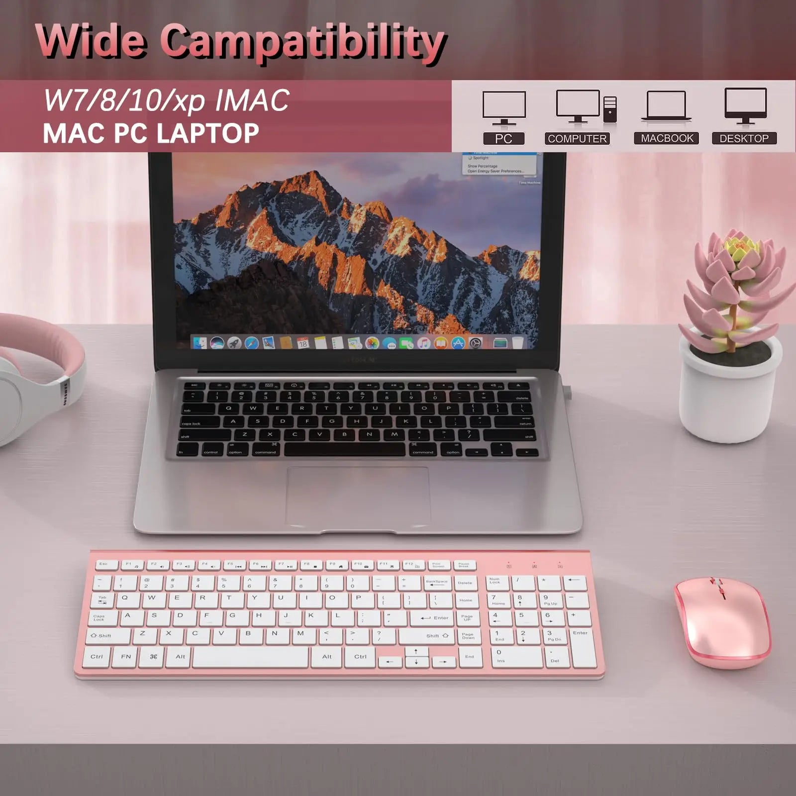 Wireless Keyboard and Mouse,2.4G Full Size and Portable Wireless Keyboard with Numeric Keyboard or Computer/Desktop/Laptop--Pink