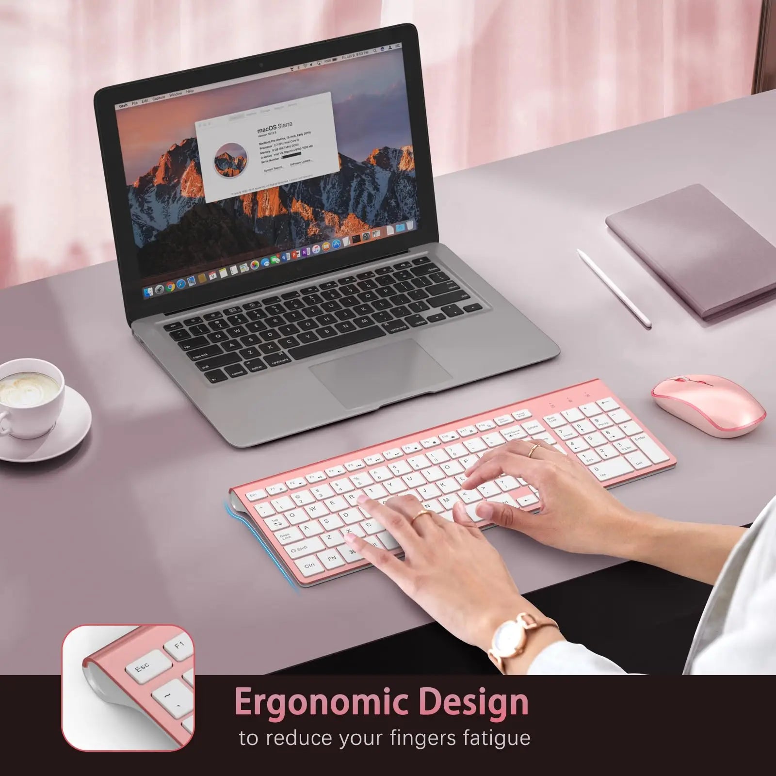 Wireless Keyboard and Mouse,2.4G Full Size and Portable Wireless Keyboard with Numeric Keyboard or Computer/Desktop/Laptop--Pink