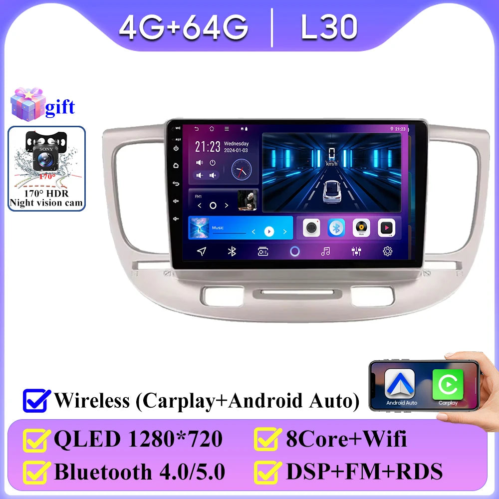 Android Auto For Kia RIO 2 2005 - 2011 Car Radio Carplay 4G Wifi No 2din Video Stereo Multimedia Player GPS Navigation 2k BT DVD