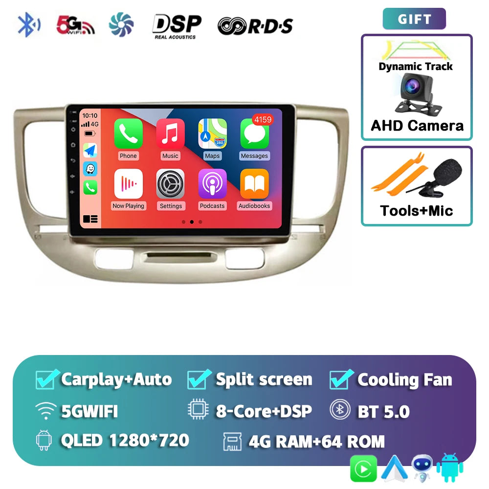 Android 15 Carplay Auto 2K Screen Multimedia Player For Kia RIO 2 RIO2 2005 - 2011 Car Radio Autoradio GPS Stereo 2Din Qualcomm