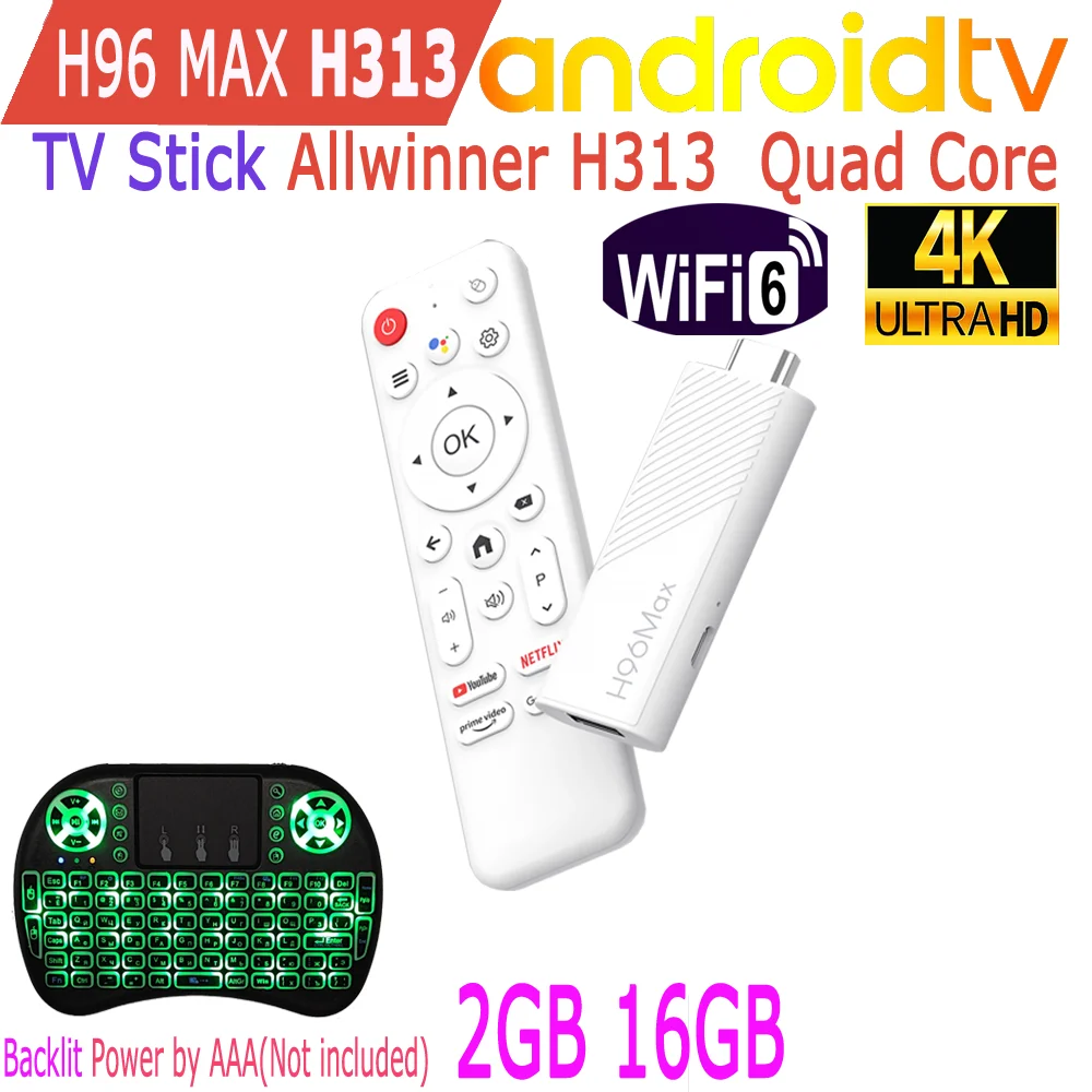 H96 Max H313 Android TV Stick Allwinner Quad Core 4K HDR Wifi6 Voice Assistant 2GB 16GB Game Media Player Smart TV Box