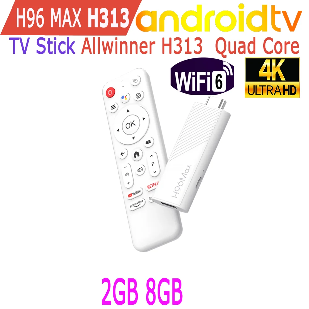 H96 Max H313 Android TV Stick Allwinner Quad Core 4K HDR Wifi6 Voice Assistant 2GB 16GB Game Media Player Smart TV Box
